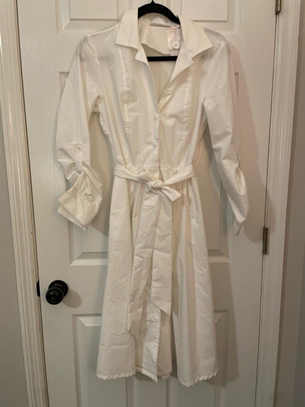New York & Company White Belted Button Down Dress NWT